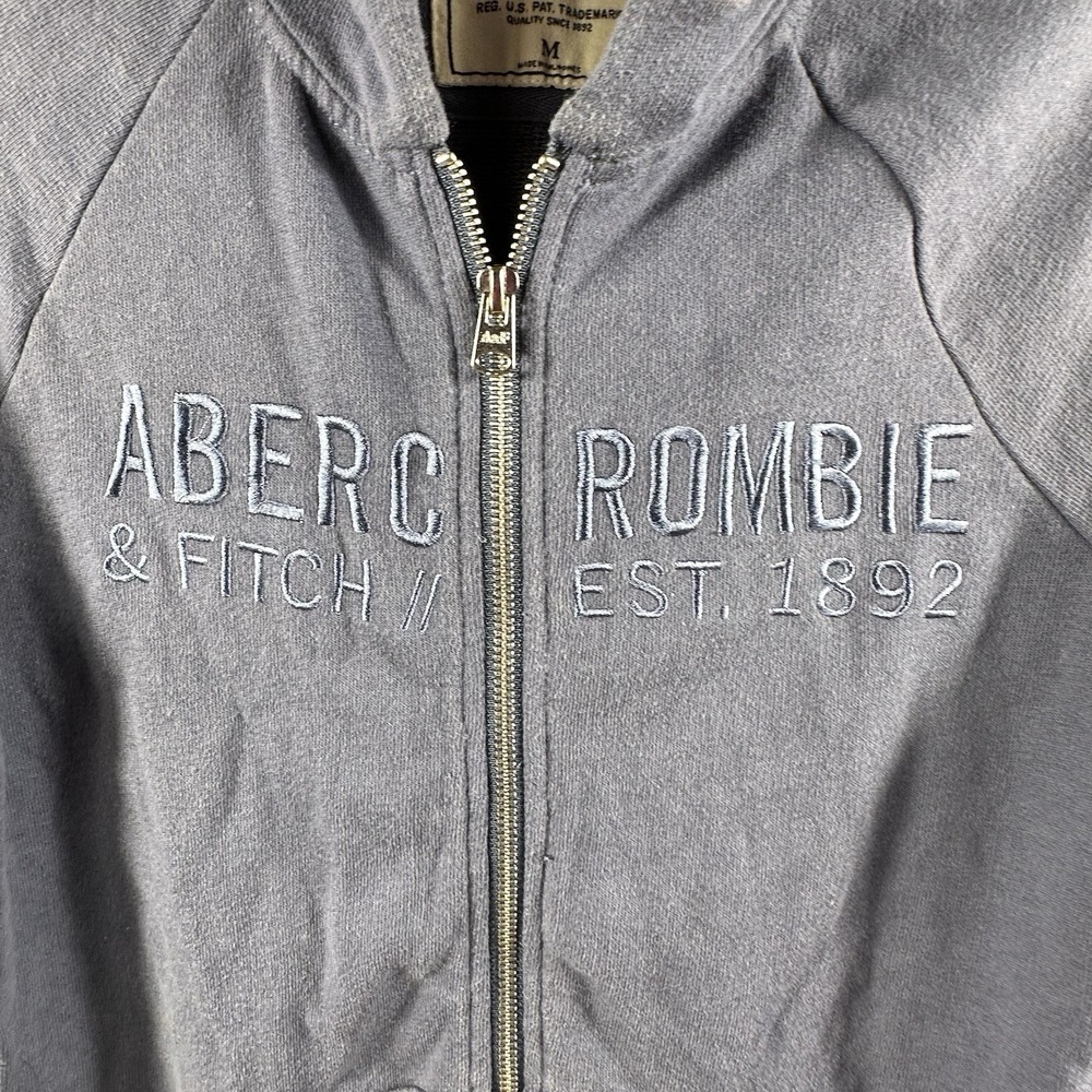 VTG Abercrombie & Fitch Hoodie Women M Blue Embroidered Big Logo Zip Up Y2K 90's